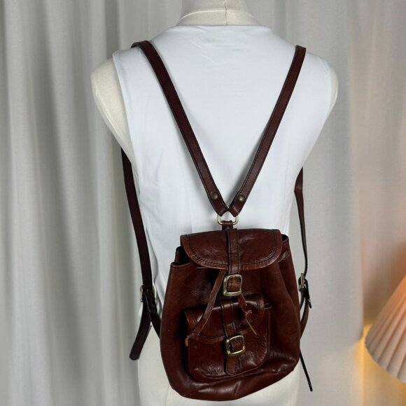 Vintage Artisan Leather Mini Backpack with Brass Hardware - Picture 1 of 6